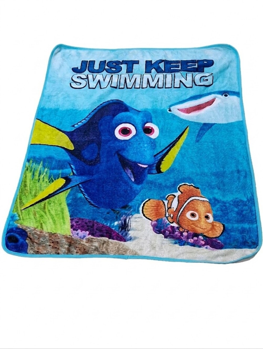 Disney Pixar Just Keep Swimming Blue Finding Nemo Double Print Plush Blanket